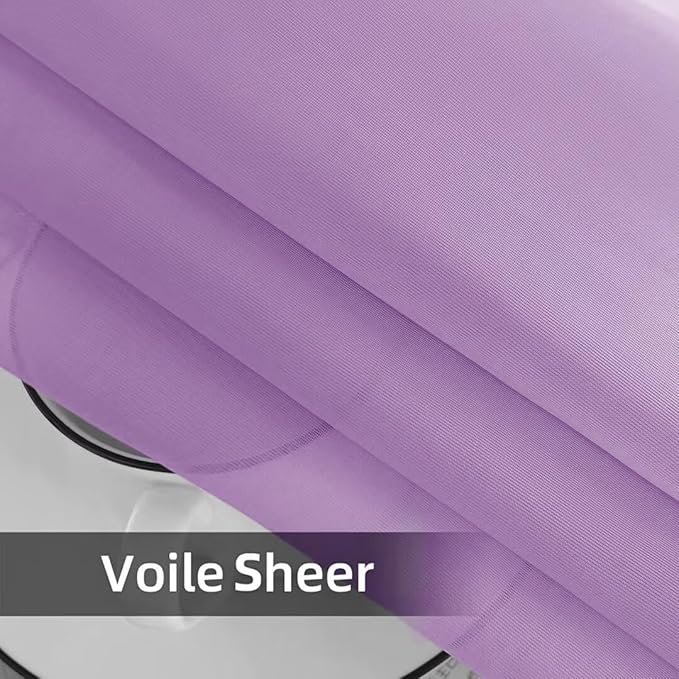 youleyar Solid Sheer Rod Pocket Curtain Voile Draperies 2 Panels White Beige Black Grey Coffee 52 Inch Width 45 Inch Long 1 Pair for Kitchen Bedroom Children Living Room Yard (Lavender,52Wｘ45L)