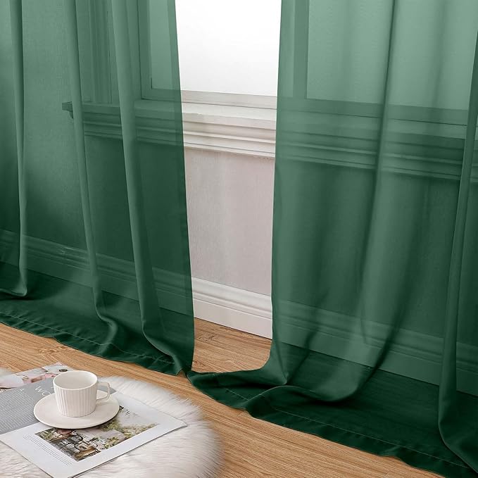 Sheer Hunter Green Curtains for Bedroom Living Room 90 Inches Long 2 Panels Set, Soft Airy Light Filtering Sheer Window Treatments, Modern Rod Pocket Curtains Drapes, Each 42" Wx90 L Inch