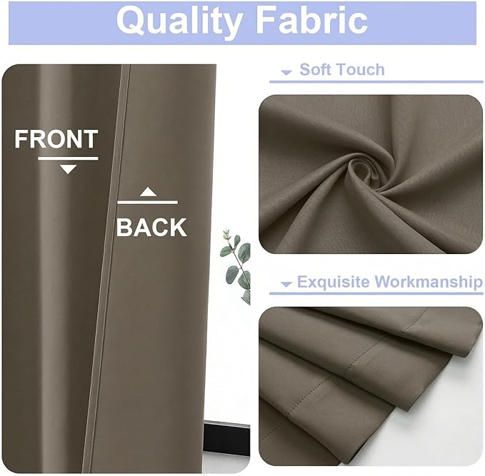 Simplebrand Ava Latte Short Blackout Curtains for Bedroom 45 Inches Long 2 Panels Set, Solid Thermal Insulated, Energy Saving Window Treatment Curtains Blackout Drapes, W40 x L45 Inch, Latte