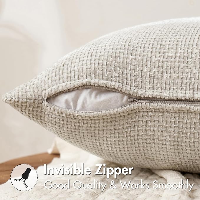 MIULEE Pack of 2 Euro Sham Pillow Covers 24x24 Inch Neutral Beige Modern Boho Accent Decorative Throw Pillow Covers Soft Chenille Farmhouse Cushion Covers for Home Decor Couch Bed Sofa Living Room