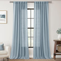 Dusty Blue Linen Curtains for Living Room Back Tab Light Filtering Semi Sheer Light Blue Bedroom Curtain Linen Cotton Textured Grey Blue Drapery Panel Airy Modern Farmhouse Aesthetic Decor 52x120 Long