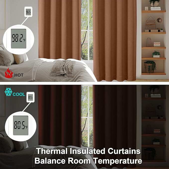Simplebrand Ava Sun Baked Blackout Curtains for Bedroom, 72 Inch Length 2 Panels, Privacy Thermal Insulated Rod Pocket Window Curtains for Patio, French Door, W40 x L72 Inch, Sun Baked