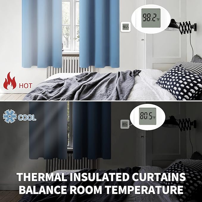 BGment Blackout Curtains for Bedroom - Grommet Thermal Insulated Room Darkening Curtains for Living Room, Set of 2 Panels, Each 46 x 72 Inch, Faded Denim