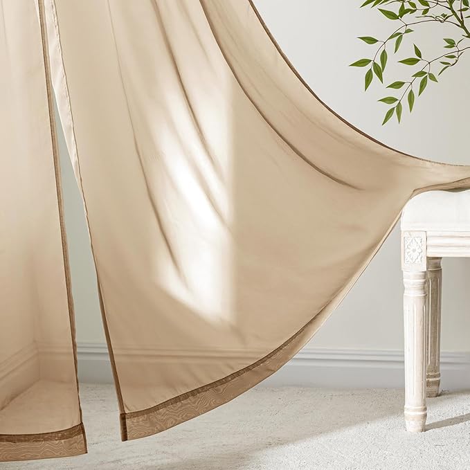 MIULEE Brown Sheer Curtains 96 Inches Long, 4 Panels Set, Rod Pocket Voile Drapes Light Filtering and Semi Transparent, Elegant Window Treatments for Bedroom Living Room,42 x 96 Inches