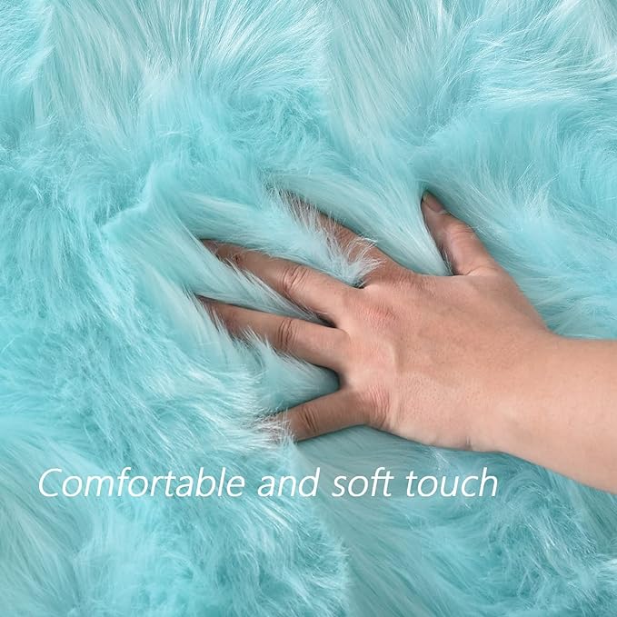 Latepis Light Blue Fluffy 2x6 Rug Runner Teal Shag Washable Area Rugs Faux Fur Rug for Living Room Bedroom Throw Rugs Room Carpet Room Decor