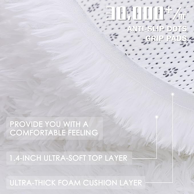 OLANLY 6x7 Area Rugs for Living Room Bedroom, Machine Washable Soft Fluffy Shaggy Bedside Rug, Indoor Floor Carpet for Kids Girls and Boys, Dorms, Nursery Rooms, Home Decor Aesthetic, White