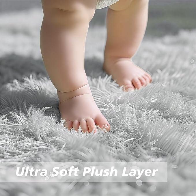 yulidayang Soft Round Area Rug for Kids Bedroom, Fluffy Fuzzy Shaggy Rug 5'X5'for Living Room, Non Slip Circle Plush Rug for Girls Room Nursery Dorm Decor,Light Grey