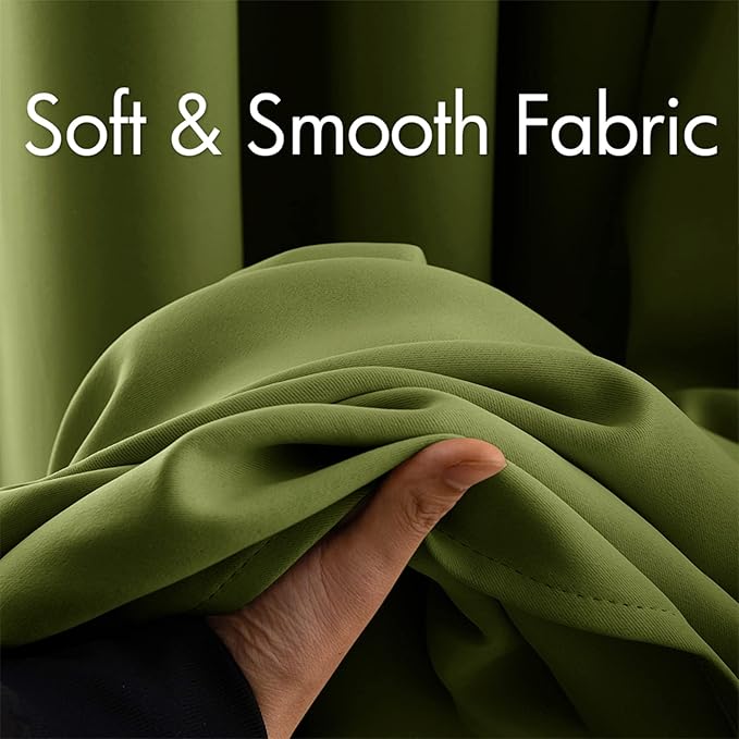 MIULEE 90" Long Blackout Curtains Room Darkening Thermal Insulated Drapes Solid Window Treatment Set Grommet Top Light Blocking Curtain for Living Room/Bedroom 2 Panels Olive Green