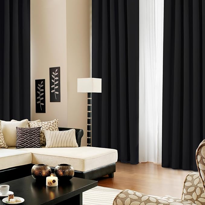 Deconovo Blackout Curtains, Thermal Insulated, W42 x L72 2 Panels, Back Tab, Machine Washable, Room-Darkening Drapes for Bedroom/Living Room Black