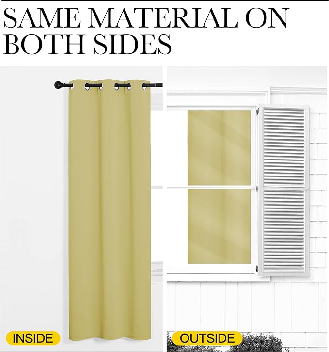 NICETOWN Bedroom Curtains Blackout Drapery Panels, 2 Panels, 70 x 72 inches, Paler Yellow, Three Pass Microfiber Thermal Insulated Solid Ring Top Blackout Window Curtains/Drapes