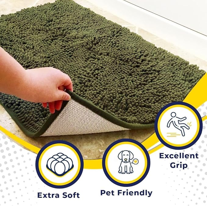 Muddy Mat® | Super Absorbent Door Mat Indoor, Microfiber Quick Dry Chenille Entryway Rug, Non-Slip Front Door Mat, Indoor Mats for Entryway, Machine Washable Pet Rug, Army Green 16"x24"