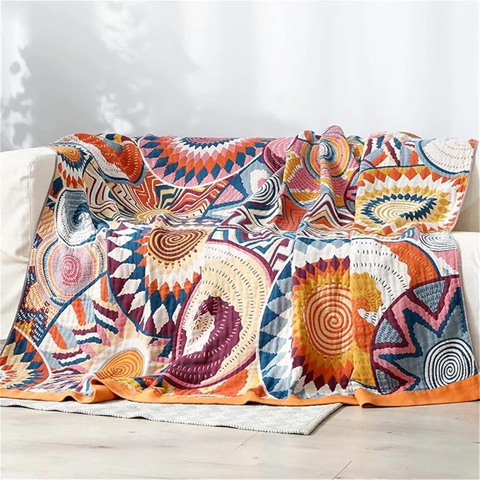 MSGKV Boho Throw Blanket for Bed Couch,100% Cotton Throw Blankets 80''x90'' Travel Spring Reversible Versatile Woven Blanket Home Decor
