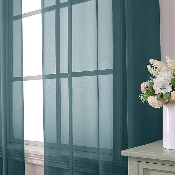 Aiyufeng Dusty Blue Sheer Curtains 84 Inches Long 2 Panels Set, Light Filtering Soft Airy Voile Rod Pocket Dusty Blue Sheer Window Drapes for Bedroom Living Room, Each 40Wx84L Inches