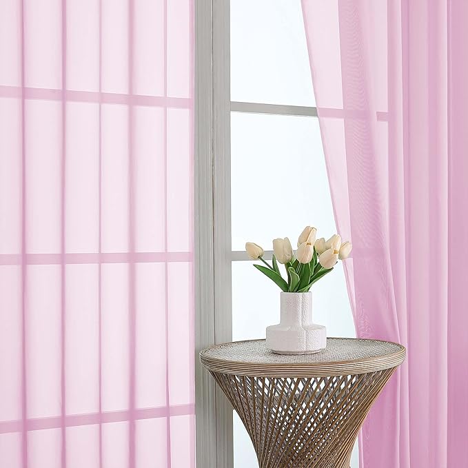 OVZME Light Pink Sheer Curtains 120 Inches Long 2 Panels Set, 59 Inch Extra Wide Soft Airy Lightweight Sheer Curtains for Living Room, Farmhouse Voile Filmy Rod Pocket Drapes, 59Wx120L Inches