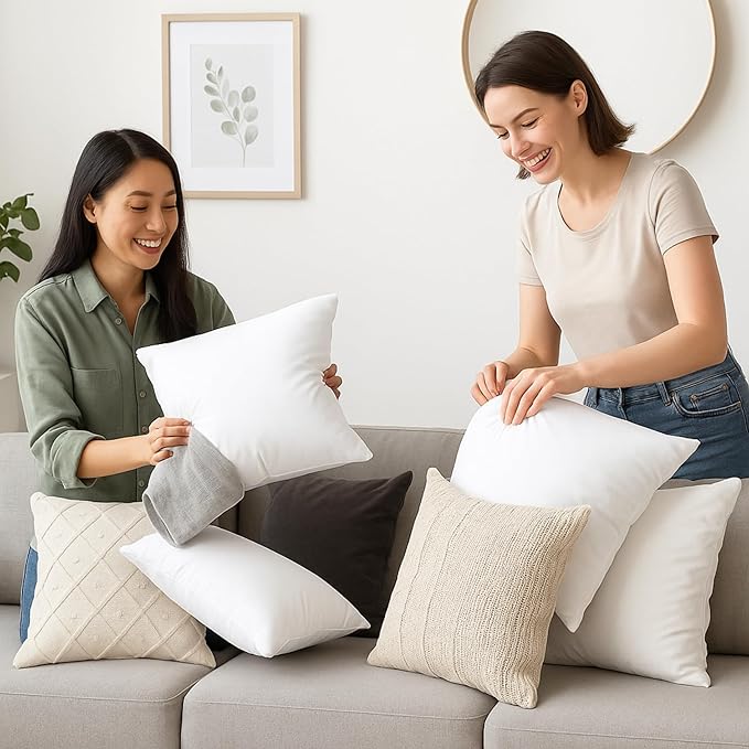 LANE LINEN 18 x 18 Throw Pillow Insert - Pack of 2 White, Down Alternative Pillow Inserts for Decorative Pillow Covers, Throw Pillows for Bed, Couch Pillows for Living Room