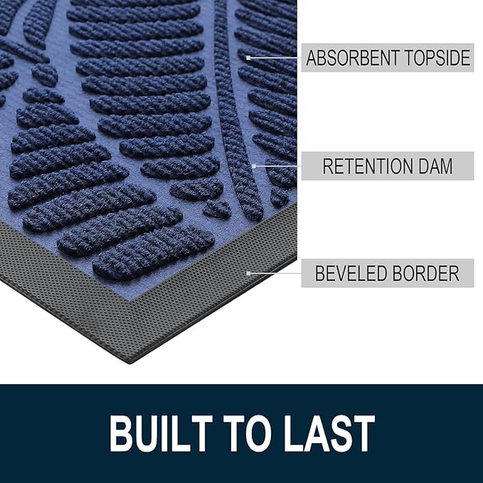 Colorxy Waterproof Doormat, Sturdy Natural Rubber Front Indoor Mat, Non Slip Low Profile Indoor Outdoor Door Mats, Stain and Fade Resistant Floor Mat, Easy Clean Patio Entrance Mat, 36''x24'', Navy