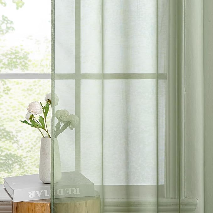 MIULEE 2 Panels Sage Green Sheer Curtains 84 inches Long Window Curtains Rod Pocket Elegant Window Voile Panels/Drapes/Treatment for Bedroom Living Room (54X84 Inches)