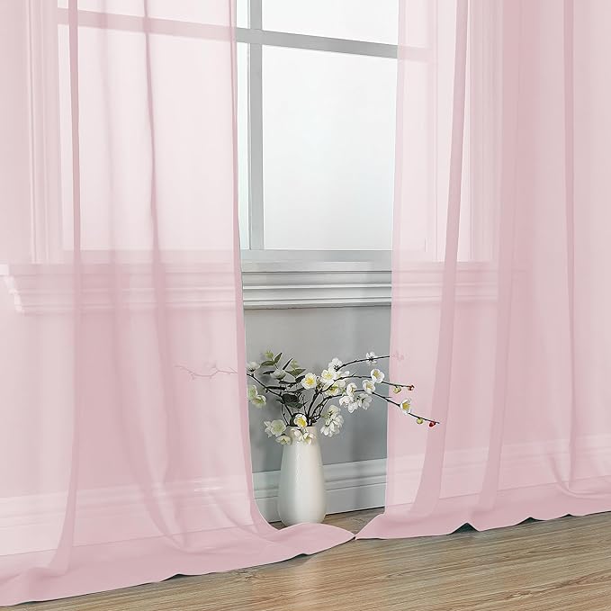 OVZME Blush Pink Sheer Curtains 63 Inches Long 2 Panels - Soft Light Filtering Window Sheer Panels for Living Room/Bedroom, Top Dual Rod Pocket, 1 Pair, Each 42Wx63L Inches
