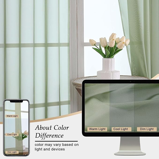 Sage Green Sheer Curtains for Bedroom Living Room 96 Inches Long 2 Panels, Modern Airy Soft Lightweight Rod Pocket Light Filtering Sheer Curtains Drapes, Each 59" Wx96 L Inch