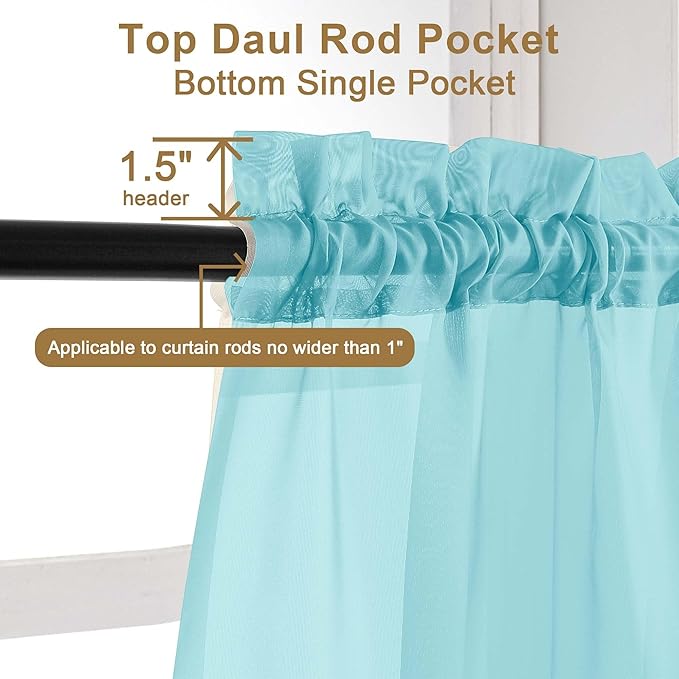 Chyhomenyc Aqua Sheer Curtains 45 Inch Long 2 Panels, Light Filtering Short Soft Airy Short Cafe Curtains, Modern Rod Pocket for Dinning Living Room Bedroom, 42Wx45L Inches