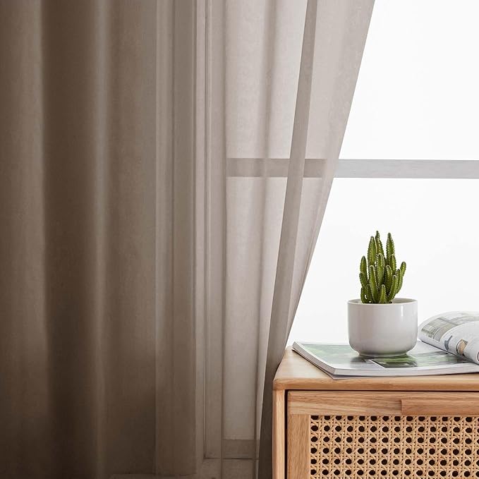 Chocolate Sheer Curtains for Bedroom Living Room 96 Inches Long 2 Panels, Modern Airy Soft Lightweight Rod Pocket Light Filtering Sheer Curtains Drapes, Chocolate, Each 42" Wx96 L Inch