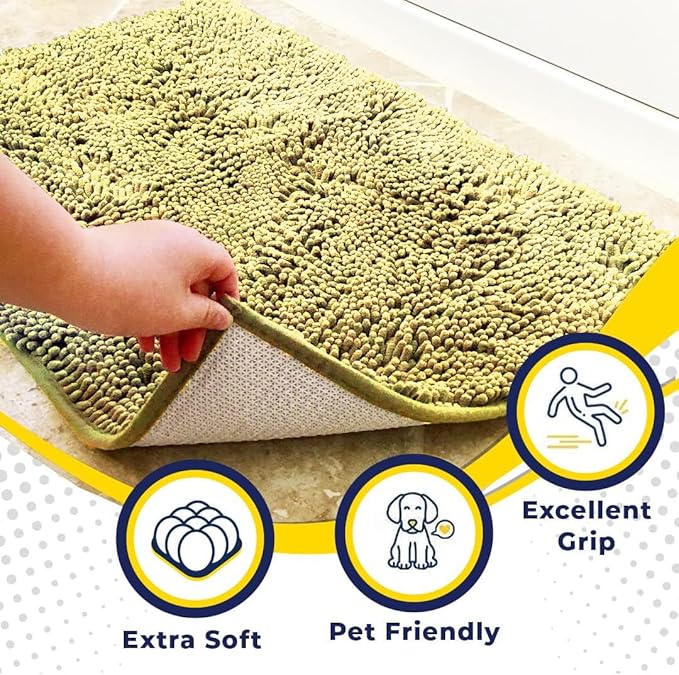 Muddy Mat® | Super Absorbent Door Mat Indoor, Microfiber Quick Dry Chenille Entryway Rug, Non-Slip Front Door Mat, Indoor Mats for Entryway, Machine Washable Pet Rug, Yellow 18"x28"