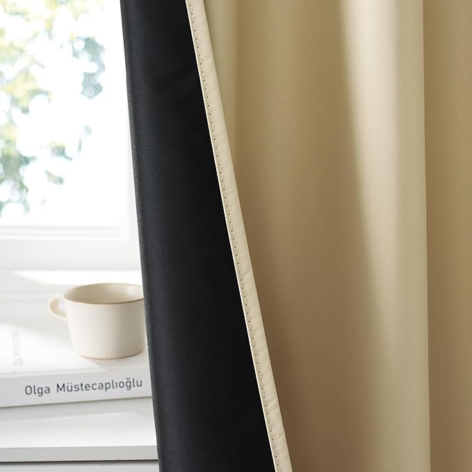 RYB HOME 100% Blackout Short Curtains for Small Window, Thermal Insulated Total Room Darkening Noise Reducing Curtains for Kitchen Bathroom Basement, 52 inches Wide by 36 inches Long, Biscotti Beige