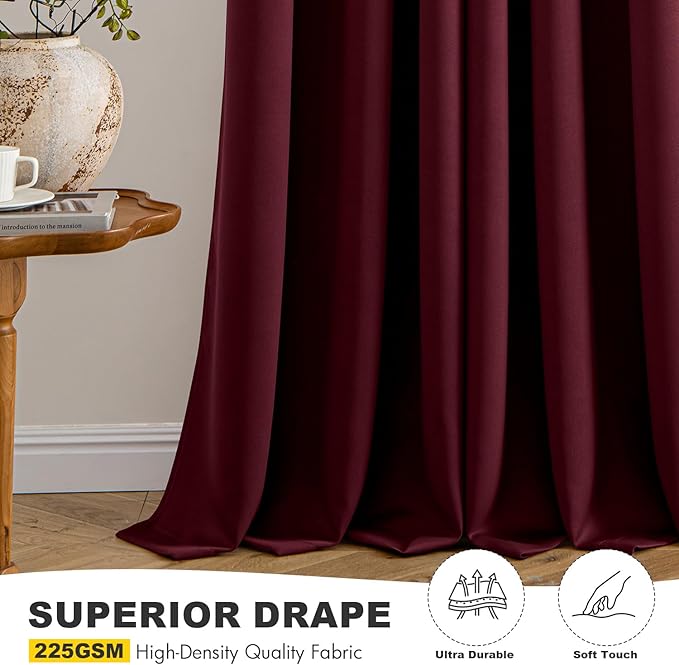 MIULEE Burgundy Red Blackout Curtains for Bedroom Living Room 84 Inches Long 2 Panels, Thermal Insulated Room Darkening Drapes Solid Grommet Top Noise Reduction Christmas Window Treatments 40x84 Inch