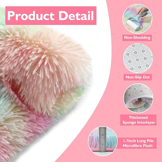 6x9 Fluffy Area Rug for Living Room,Shag Area Rugs for Bedroom,Soft Fuzzy Rug Non-Shedding Indoor Plush Carpet for Kids Bedroom Nursery Dorm Home Decor,Rainbow
