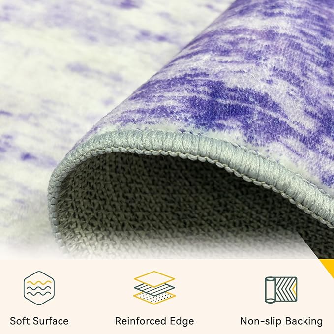 Washable Area Rugs Square 8ft Non-Slip Modern Abstract Soft for Living Room Entryway Bedroom Nursery, Print Pattern, Purple Gray Pink White