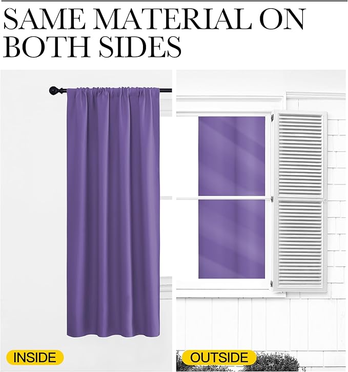 NICETOWN Kitchen Curtains, Short Blackout Drapes, Lilac Purple, 42" Wide by 54" Long, 2 PCs, Thermal Insulated Blackout Curtain Panels for Kids Room, Play Room