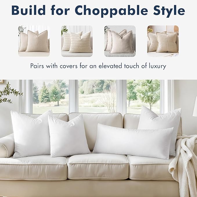 MIULEE 18x18 Pillow Inserts,Set of 2 Down Feather Throw Pillows for Couch Sofa Bed, Decorative Fluffy Throw Pillow Inserts Cotton Fabric,White