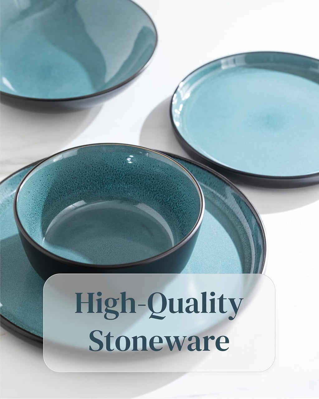Stoneware small dinner plates set 4 pcs – 7.5" dark petrol blue ceramic salad & dessert plates – Dishwasher and microwave safe – Stylish plates set – Dinner service