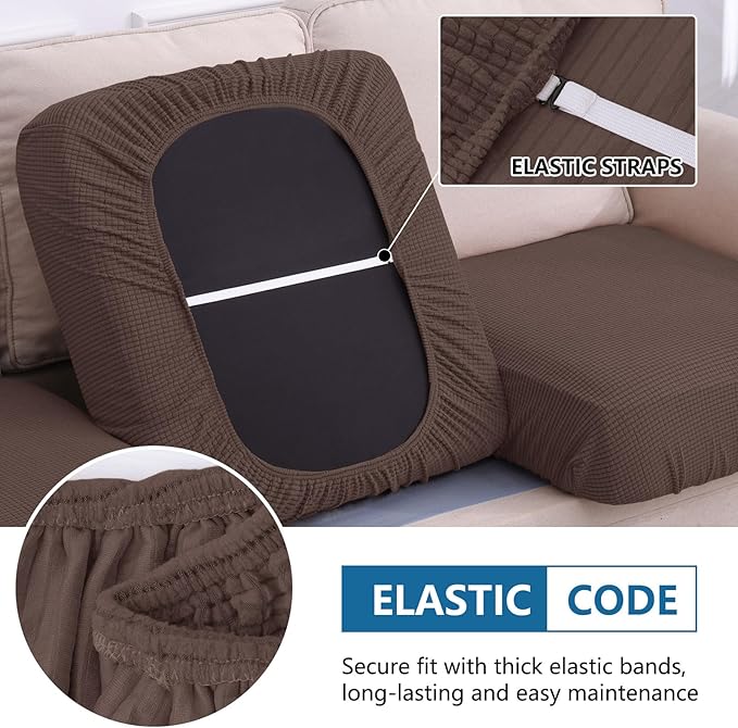 hyha Waterproof Couch Cushion Covers for Pets, Non Slip Sofa Seat Cover for Dogs Washable, Soft Thick Stretch Jacquard Fabric, Sofa Slipcovers with Elastic Bottom (1 Piece for Backrest M, Brown)