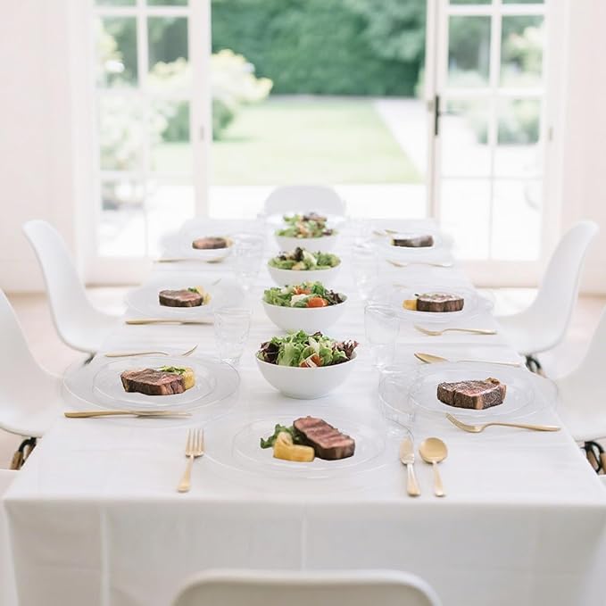 100 PCS Clear Plastic Plates, Plastic Disposable Plates Include 50 Dinner Plate and 50 Dessert Plate Perfect for Holiday, Birthday, Wedding & Party