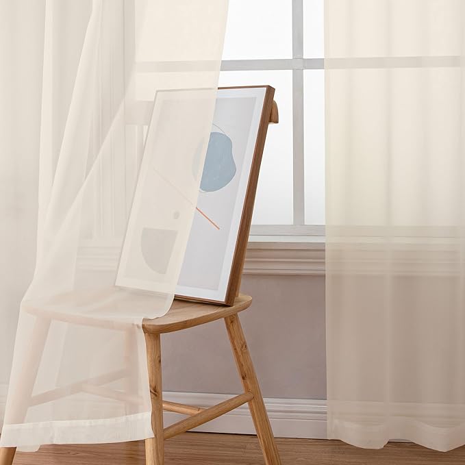 Simplebrand Cream Sheer Curtains, 63" Length, 2 Panels Set - Light Filtering, Rod Pocket Window Curtains for Bedroom (Cream, 59" W x 63" L)