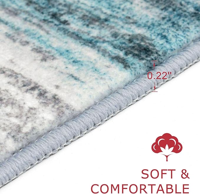 KOZYFLY Area Rug 9x12 Modern Ombre Living Room Rug, Washable Large Thin Rugs Non-Slip Soft Striped Rug for Bedroom, Print Blue Abstract Carpet for Laundry/Kid Room