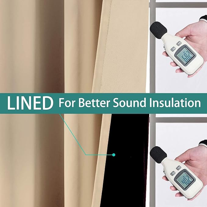Yakamok Beige 100% Blackout Curtains, Thermal Insulated Total Blackout Drapes for Bedroom, Heat Blocking Window Curtains for Living Room(52Wx90L, 2 Panels)