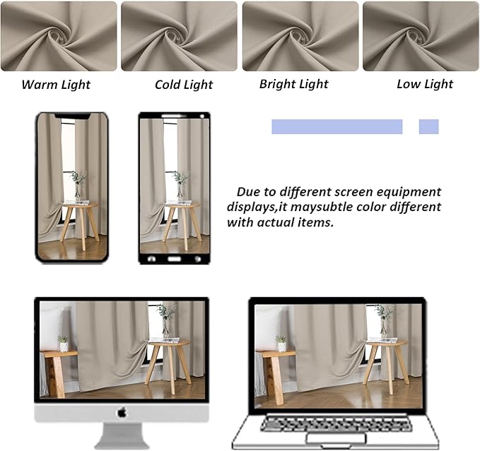 Simplebrand Ava Stone Blackout Curtains for Bedroom 63 Inch Length 2 Panels Set, Solid Thermal Insulated Energy Saving Rod Pocket Window Treatment Curtains Blackout Drapes, W40 x L63 Inch, Stone