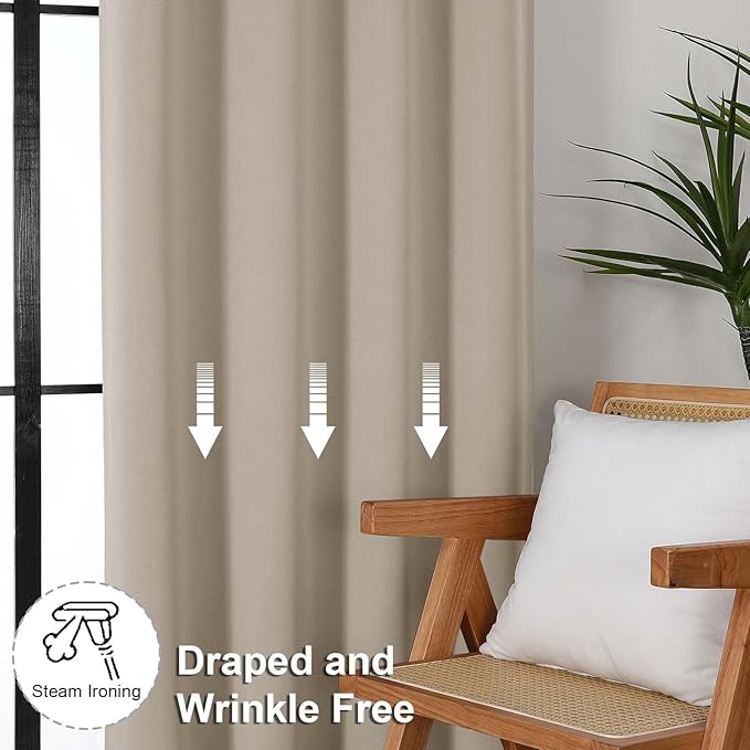 Simplebrand Ava Biscotti Beige Blackout Curtains for Bedroom 72 Inch Length 2 Panels Set, Privacy Thermal Insulated Rod Pocket Door Window Curtains for Patio French Front Door, W40 x L72 Inch
