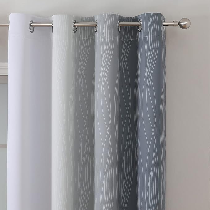 Estelar Textiler Grayish White and Grey Blackout Curtains for Living Room, Ombre Thermal Insulated Noise Reducing Blackout Drapes for Bedroom, Full Room Darkening Grommet Curtains, 52Wx54L, 2 Panels