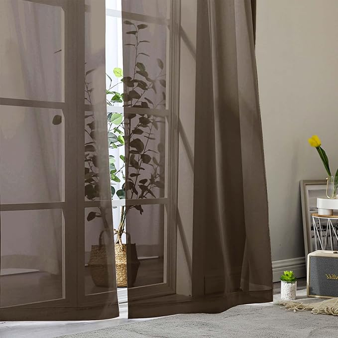 Chocolate Sheer Curtain for Bedroom Living Room 78 Inches Long 2 Panels Set, Solid Soft Airy Light Filtering Sheer Window Curtains, Modern Rod Pocket Door Curtain, 42" Wx78 L Inches