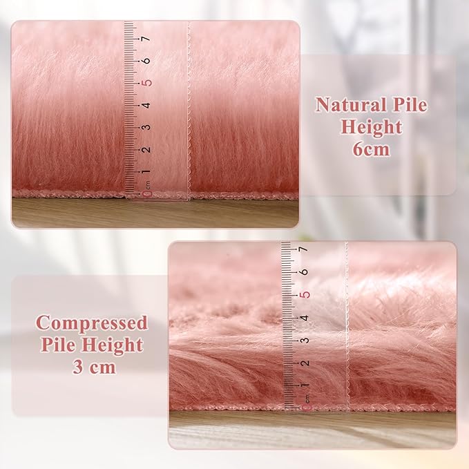 ORINOVA Pink Area Rugs 8x10 Shag Large Washable Rugs for Bedroom Plush Faux Sheepskin Shaggy Fur Rug for Living Room Soft Rectangle Rug