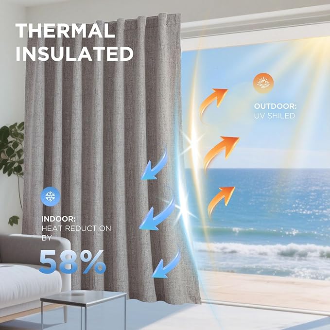 Joydeco Linen Blackout Curtains for Bedroom - 100% Light Blocking 1 Panels, Linen Drapes 70" W x 96" L, Thermal Insulated Room Darkening Curtains for Living Room, Rod Pocket & Back Tabs