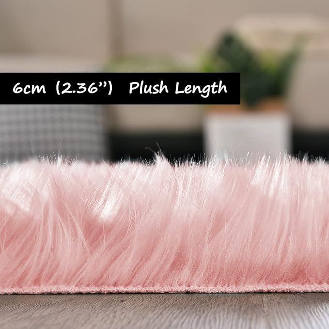 Goolela Pink Area Rug 5x8 Fluffy Fuzzy Furry Carpet for Girls Bedroom Living Room Faux Sheepskin Fur Shaggy Plush Rectangle