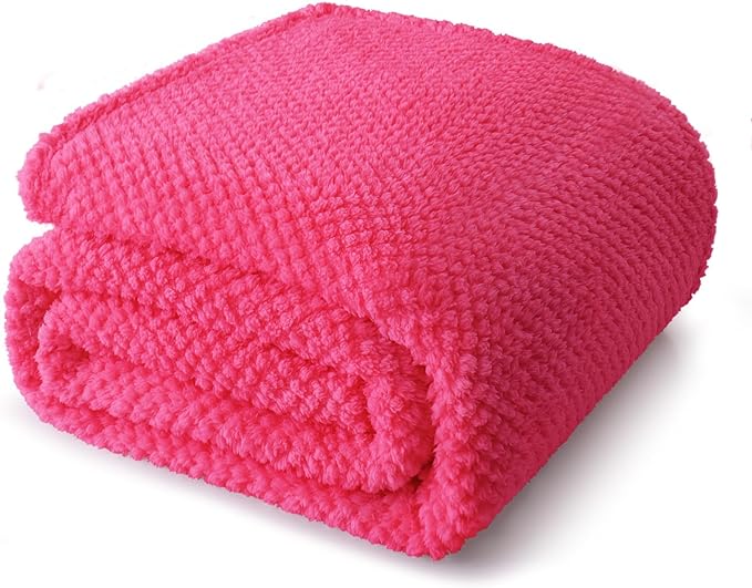 Whale Flotilla Queen Size Fuzzy Fleece Blanket for Bed, 90x90 Inch Fluffy Warm Soft Jacquard Blankets for All Season, Lightweight and Cozy, Hot Pink
