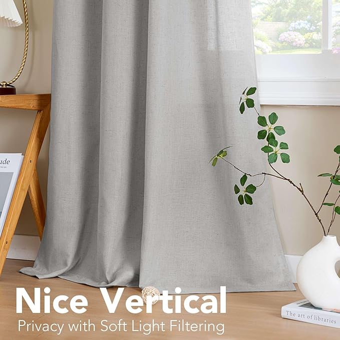 H.VERSAILTEX Elegant Natural Linen Blended Energy Efficient Light Filtering Linen Semi Sheer Textured Curtains/Nickel Grommet Window Treatments Panels/Drapes (Set of 2, Dove, 52" x 45")