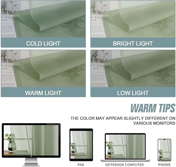 Green Sheer Curtains 216 Inches Long, Extra Long Light Filtering Modern Scarf Curtains for Wedding Party Ceremony Canopy Decor, Rod Pocket Voile Window Drapes, 2x42Wx216L Inches