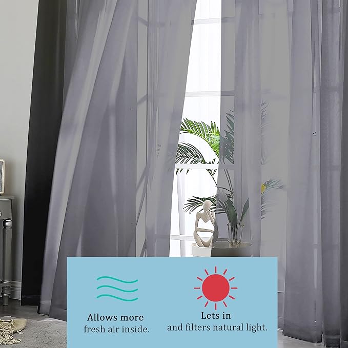 OWENIE Black Sheer Curtains 90 Inches Long 2 Panels Set, Elegant Sheer Curtains for Bedroom, Window Voile Sheer Curtain Panels/Drapes/Treatment for Living Room, 2Pcs, Each 42" W x 90" L, Black