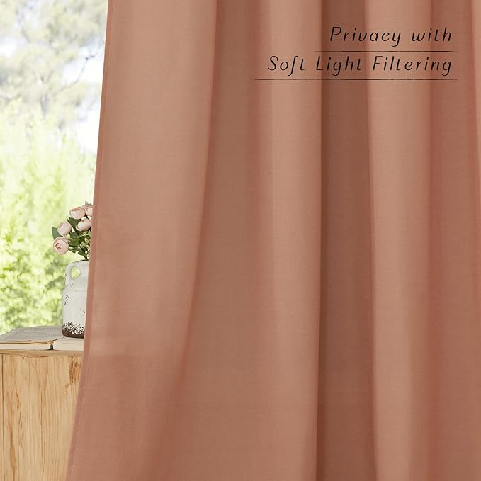 NICETOWN Rustic Linen 144 inch Long Curtains for Living Room, Grommet Privacy Added Thick Linen Weave with Light Filter Window Curtains & Drapes for Bedroom, Terracotta, W55 x L144, 2 Panels